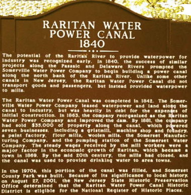 Raritan Water Power Canal Plaque 