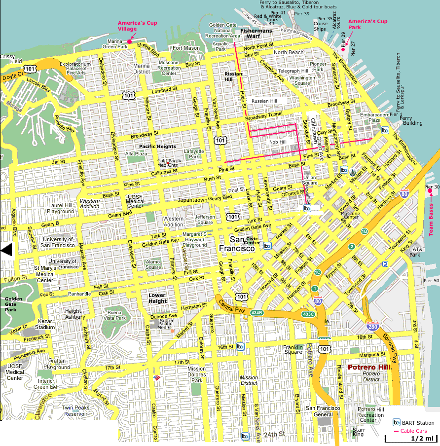 San Francisco Map, Cable Car, Fisherman's Warf, UCSF Medical Center, Union Square, Chinatown