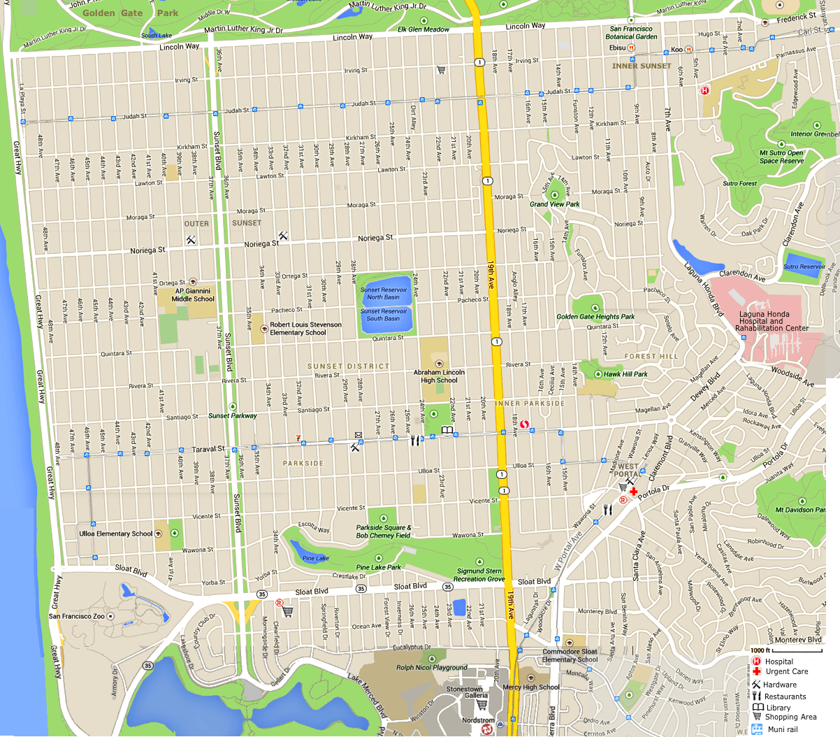 Sunset District, Map, San Francisco