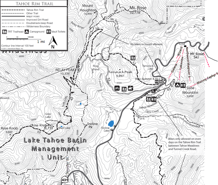 Mt. Rose, Tamarack Peak, Relay Peak, Tahoe Meadows, Slide Mtn, Rose Knob, Incline Pk, Mount Rose Ski area
