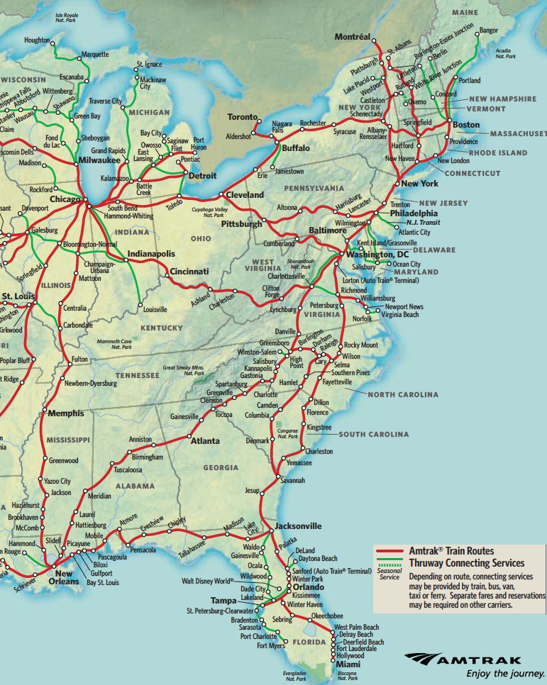 North East - New England Amtrak Route Map