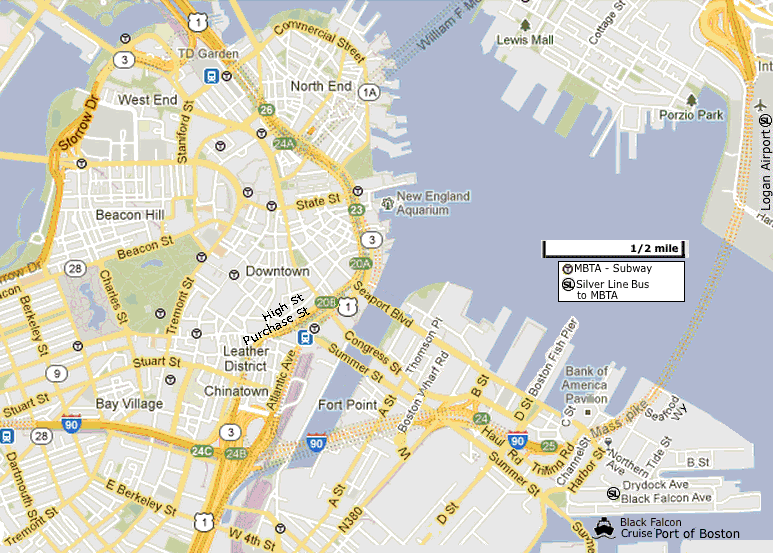 boston map, cruise port of Boston, Black Falcon terminal, 