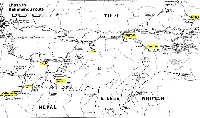Lhasa, Mt. Everest, Tingri, Dingri, Map, Rongbuk, Base Camp, Lamar La pass, Pang La, Shigatse, Gyantse, Katmandu